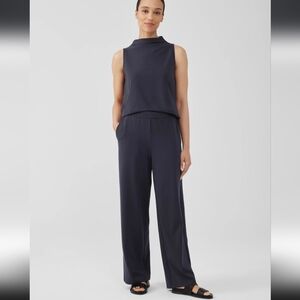 Eileen Fisher Navy Cotton Jersey Wide Leg Pants Tall XL 33 In Inseam Lounge NWT